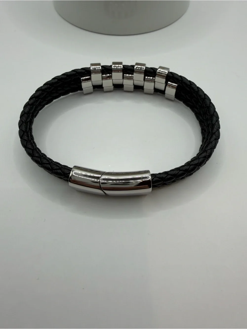 Men’s Braided Leather Bracelet | Triple Strand Stainless Steel Magnetic Clasp